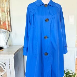 Dennis Basso Cobalt Blue Trench Coat with Black Buttons